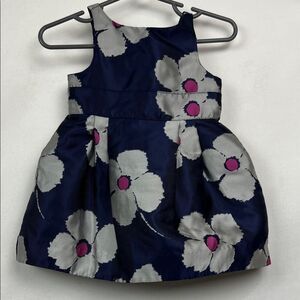 Janie and Jack navy with silver and pink flowers party dress size 3-6 months